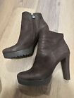 $500 NEW EMPORIO ARMANI EA DISTRESSED LEATHER HIGH HERL PLATFORM ANKLE BOOTS 8.5