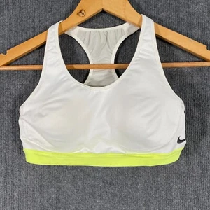 Nike Sports Bra Womens M White Yellow Swoosh Dri-Fit Padded Cups Fitted Z113 - Picture 1 of 9