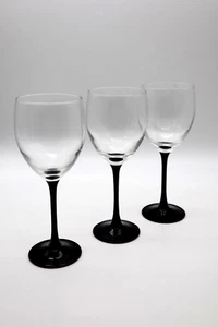 3er Set Kristall Wasserkelche Weingläser Schwarz Stiel Luminarc Frankreich Modern 8" - Bild 1 von 4