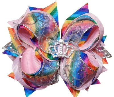 PRINCESS PINK RAINBOW & SILVER Hair Bow - Princess Hair Bow - Cinderella Bow - Image 1 of 4