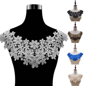 Flower Applique Lace Fake Collar Trim Embroidered Neckline Sewing Patch Fabric - Picture 1 of 27