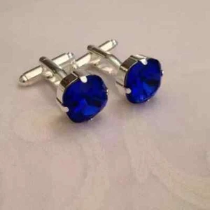 14k White Gold Plated 4Ct Cushion Cut Lab-Created Blue Sapphire Men's Cufflink - Picture 1 of 10