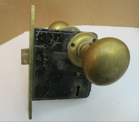 Russwin 380 Pat. 7-26-1804 Mortise Door Lock Brass Reversible Handing Antique Cover