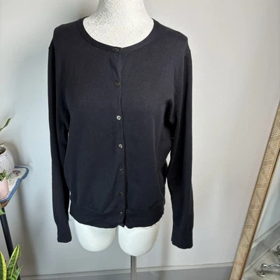 LANDS' END Women’s XL ~ Black Crew Neck Long Sleeve Button-Up Cardigan Sweater - Image 1 of 4