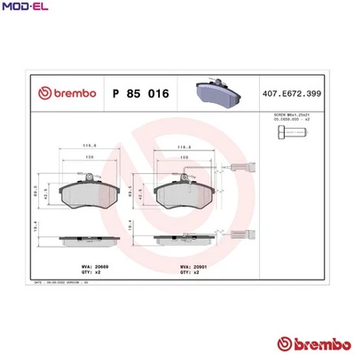 JUEGO PASTILLAS FRENO DISCO FRENO P 85 016 AUDI 100/5000 200 4000 90 80 QUATTRO 2.0L Foto 1 de 4