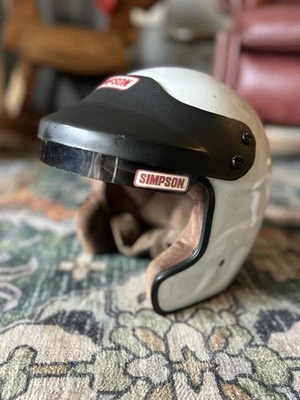 White Simpson Racing Helmet Size  7  1/8 Brown Suede Liner - Image 1 of 3