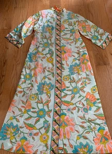 Vintage Evelyn Pearson Hauskleid Mantel Morgenmantel Gr. M Blumen Hippie - Bild 1 von 10