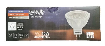 6 BULBS VALUE PACK LED SPOTLIGHTS MR16 BASE 5W=50W COOL WHITE ( PACKAGE DAMAGED - Image 1 of 4