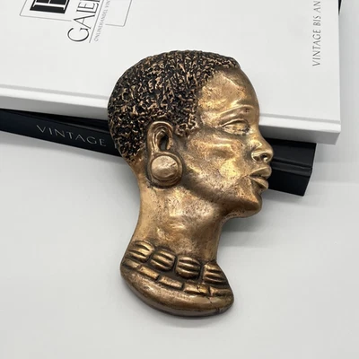 Vintage Bronze Figur  Wandbüste Relief Afrikanischer Frauenkopf • Hagenauer Stil - Bild 1 von 4