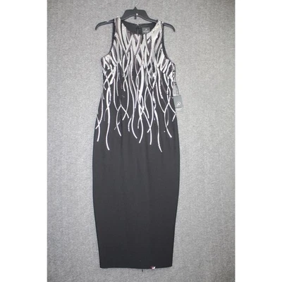 Adrianna Papell Sequin Halter Dress Size 8 Black Silver Back Slit NEW - Image 1 of 4