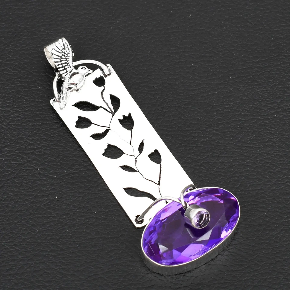 Joyería colgante de pájaro hecho a mano con piedras preciosas de amatista para Navidad 3,32" AP-22540 Foto 1 de 1