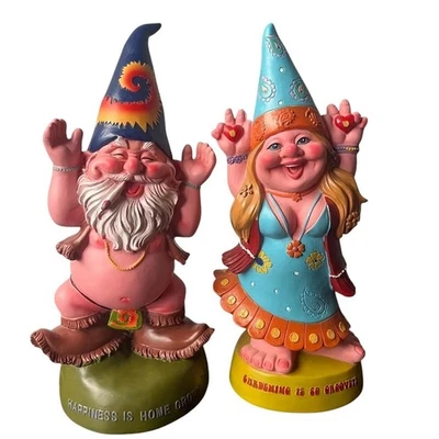 Set/2 Ebros Gift Hippie Gnome Garden Statues Free Spirit Pot Smoking & Gardening - Image 1 of 4