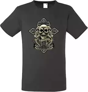 T Shirt im Graphiteton mit einem Gothik-,Biker-&Tattoomotiv Modell Brotherhood - Picture 1 of 3