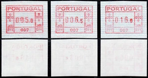 Portogallo ATM 1 / 007 / set primo pulsante 5.0 / 6.5 /16.0 MNH + Maxicard / Frama  - Foto 1 di 3