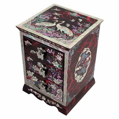 Mother of Pearl Decorative Lacquer Wood Jewelry Trinket Drawer Keepsake Box Case - Image 1 of 4