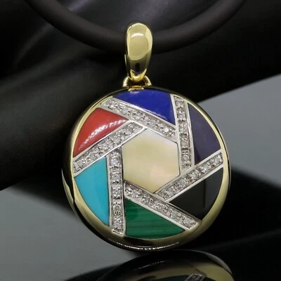 Asch Grossbardt Multi-Gemstone Circle Pendant Necklace 14K Yellow Gold Diamond - Image 1 of 4