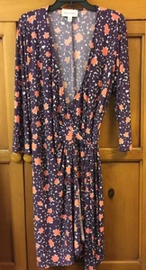 Donna Morgan Print Wrap Dress Purple And Peach Circles Stars Size 16 EUC - Picture 1 of 8