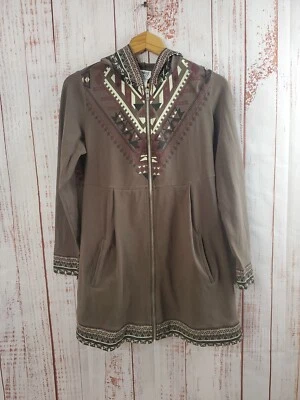 Chaqueta Monroe & Main Azteca Suroeste Para Mujer Pequeña Taupe Cremallera Completa Bolsillos con Capucha  Foto 1 de 4