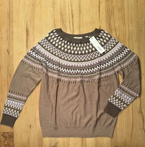 Neu Esprit Damen 100% Baumwolle Norweger Muster Pullover Gr. L Hellbraun - Bild 1 von 2