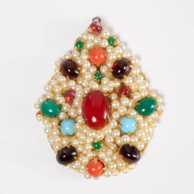 Kenneth Jay Lane KJL Imitación Perla Coral Rubí Esmeralda Turquesa Fruta Ensalada Colgante Foto 1 de 4