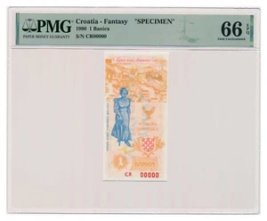 CROATIA banknote 100 Banica 1990 Specimen PMG 66 EPQ Gem Uncirculated RARE - Picture 1 of 7