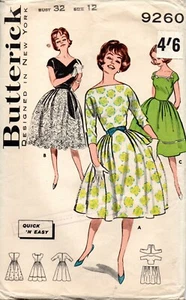 50s Butterick Sewing Pattern 9260 Misses' Quick 'N Easy Dress Size 12 Bust 32 - Picture 1 of 2