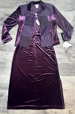 Vestido Jaqueta Vintage 2 Peças Conjunto Feminino 6 Pequenas Bainhas de Veludo Roxo Midi Anos 80 NOVO - Imagem 1 de 4