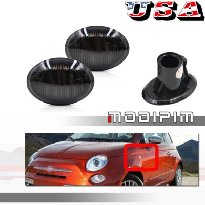 Carcasas de luz marcadora frontal con lente ahumada para 07-19 Fiat 500 500e 500c Abarth Foto 1 de 4