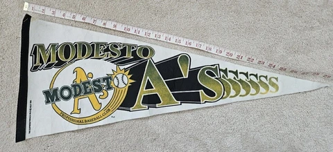 Vintage Modesto A's Athletics Minor League Baseball Team Pennant Flag 1995 MiLB Cover