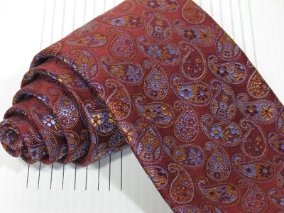 Corbata David Donahue Borgoña Rojo Azul Naranja Paisley Seda 59 x 3 3/4 Mano Hecha EE. UU. Foto 1 de 3