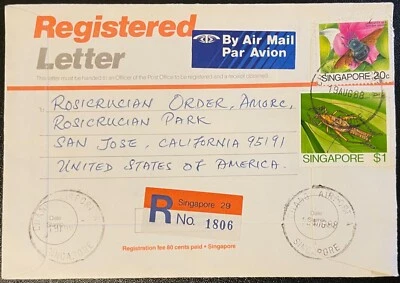 Singapur 1988 #456, #461 en el aeropuerto de Changi cubierta regular a EE. UU.; insectos, abeja *d Foto 1 de 2