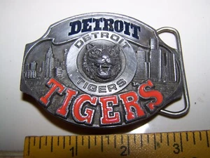 1988 SISKIYOU ENAMEL BASEBALL DETROIT TIGERS BELT BUCKLE TIGER HEAD LOGO - Picture 1 of 4