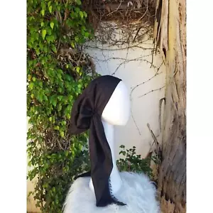 Black Pre Tied Tichel Scarf, Cotton Metallic Slip On Bandana Cover, Long Tails - Picture 1 of 5