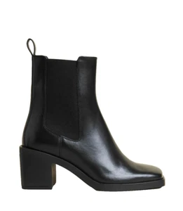 Ex M&S Women's Leather Block Heel Square Toe Ankle Boots Black UK 8 RRP £79 - Picture 1 of 5