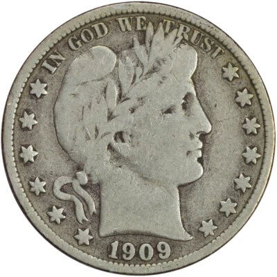 Полдоллара Барбера 1909-S - выглядят чистыми деталями F - полная «СВОБОДА» - Изображение 1 из 2