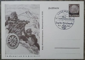 German Occupied Luxembourg Nazi Swastika Soldier with Machine Gun 1941 Card - Picture 1 of 1