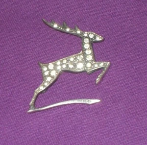 STUNNING ART DECO 1930s STERLING SILVER & PASTE STONES STAG BROOCH - Picture 1 of 8