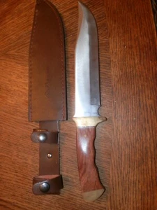 Flissa 8.5" Bowie Hunting Knife Full Tang Fixed Blade Wood Handle w/ Sheath 14" - Picture 1 of 3