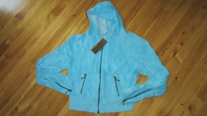 Sherry Nikka M Blue L/S Crop Full Zip Up Hood Sweatshirt NWT $209 Cute! - Picture 1 of 3