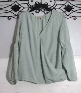 Loft Top Women's Size M Green Long Sleeve V Neck Blouse - Picture 1 of 5