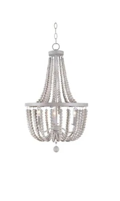 Kenroy Home Dumas 3-Light Weathered White Wood Bead Chandelier, Free Ship! - Image 1 of 4