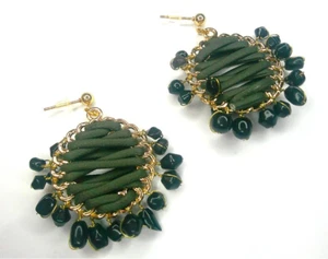 Black Leather Weaved Gold Stud Hypo Earrings - Picture 1 of 4