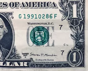 1991 28 June: Birthday Note One Dollar Bill Fancy Serial Number G 1991-0-28-6 F - Picture 1 of 3