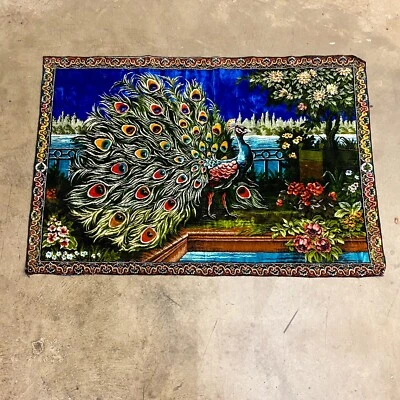 Vintage Wall Hanging Peacock Pattern Turkey Tapestry Decorative Rug 70”x 47” MCM - Image 1 of 4
