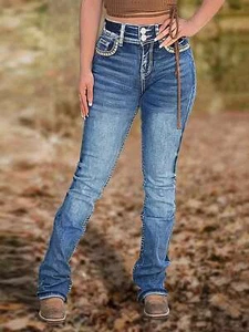 Ladies Denim Jeans High Waisted Stretch Regular Fit Jeggings Pants Plus Size - Picture 1 of 7