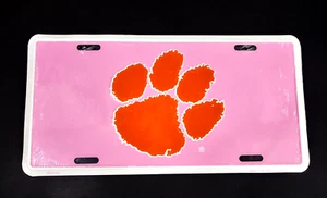 NEW NCAA Clemson University Car Tag Tiger Paw Pink White Orange License Plate - Picture 1 of 3