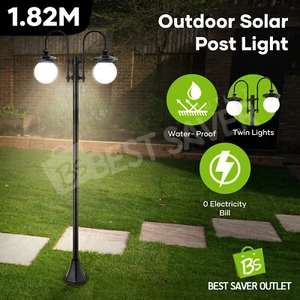 Outdoor Garden Lamp Post Light Solar Power Twin Head Patio Pathway Street Light - Picture 1 of 12