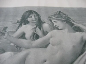 c. 1905 Art Print - Two Young NUDE GIRLS at the BEACH by N A LAURENS Daughter - Picture 1 of 2