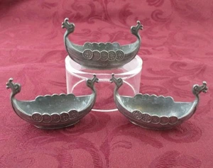 3 - Vintage Pewter VIKING SHIP Open Salts - 2.5" long HJ#4262 - NORWAY - Picture 1 of 7