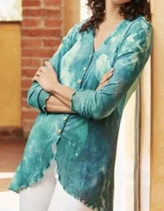 Soft Surroundings Mariposa Painterly Blue Top button up Women's M - Picture 1 of 8